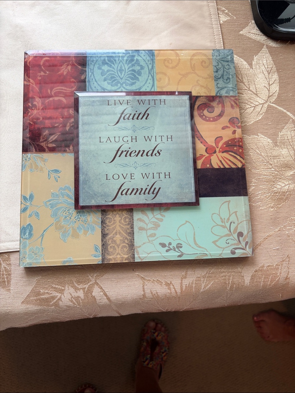 Inspirational Patchwork Wall Art - 10 inch square with beveled edged on two laye